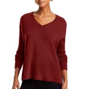 New C By Bloomingdales 100% Cashmere V-Neck Sweater Medium Rust Medium